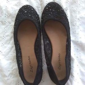 Zigisoho Black Bling Ballet Lace  Flats Sz 7 1/2